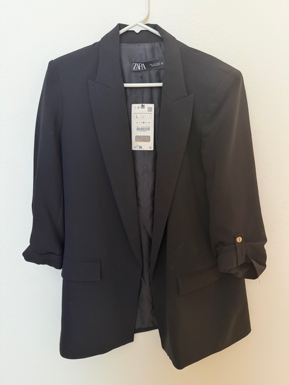 ZARA Black Women's Lightweight Blazer with Rolled Sleeve Detail